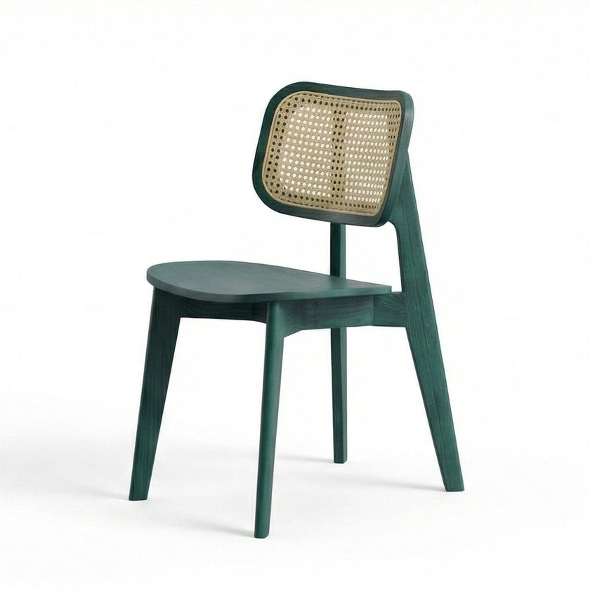 Biscuit Sheesham Wood Chair with Cane Backrest and Upholstered Fabric (Set of 2)