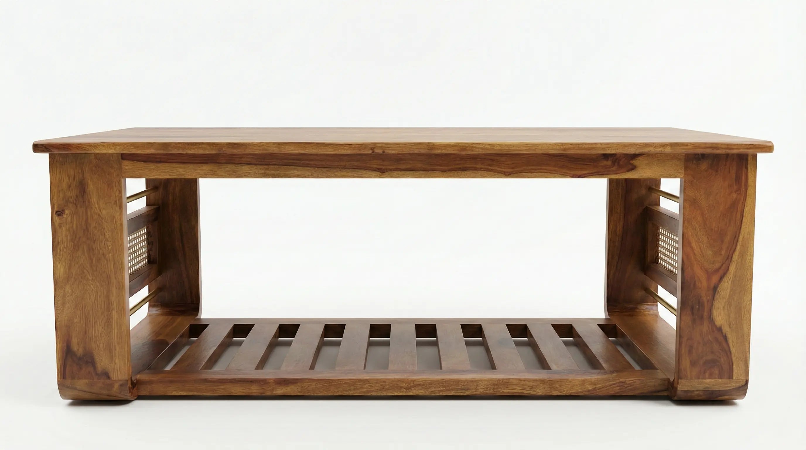 Brahmika Sheesham Rectangular Coffee Table with Rattan Cane Panels