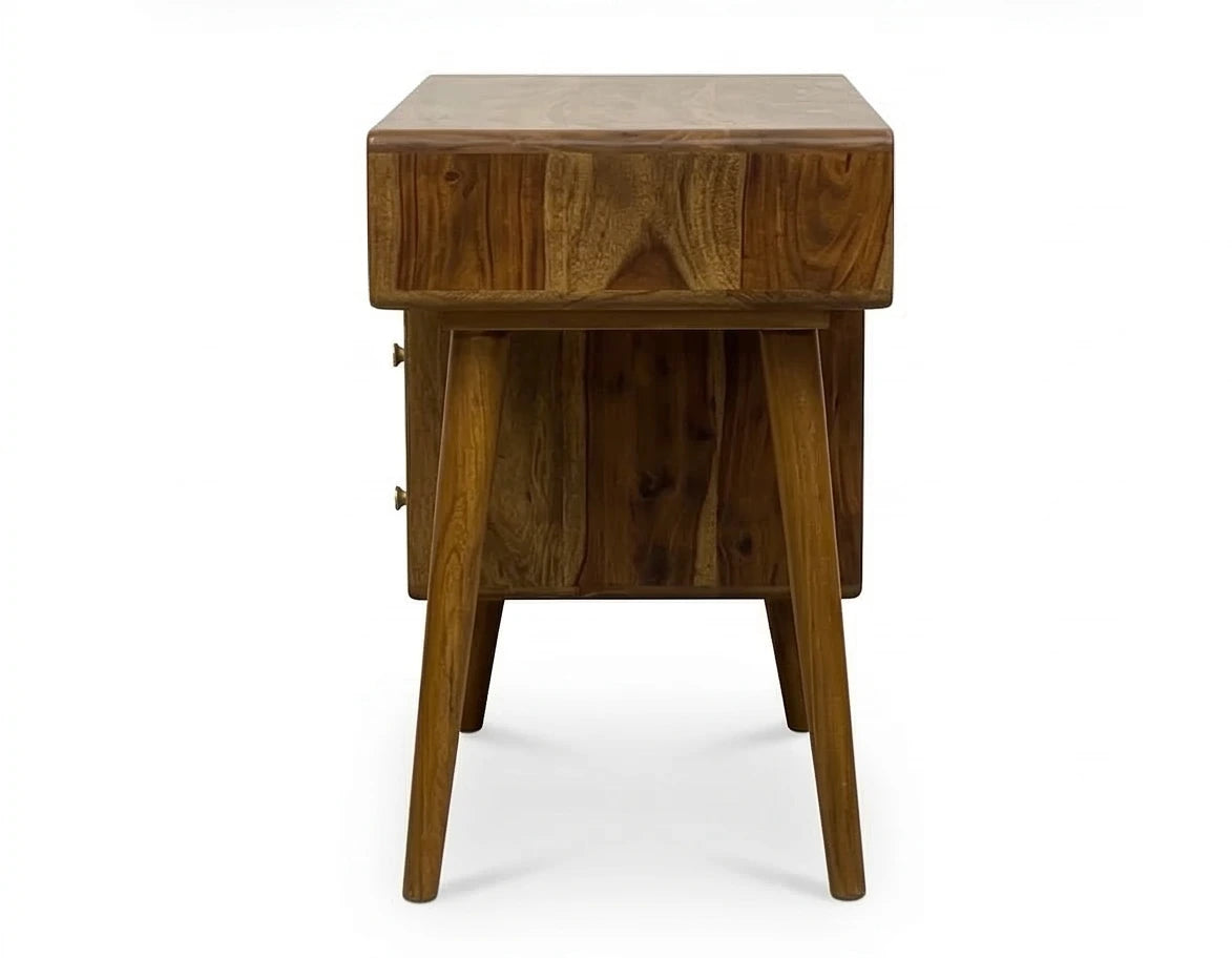 Mid-Century Solid Wood Dressing Table with Cane Drawer & Storage
