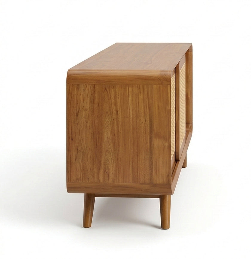 Solid Wood Shoe Rack Cabinet with Cane Doors