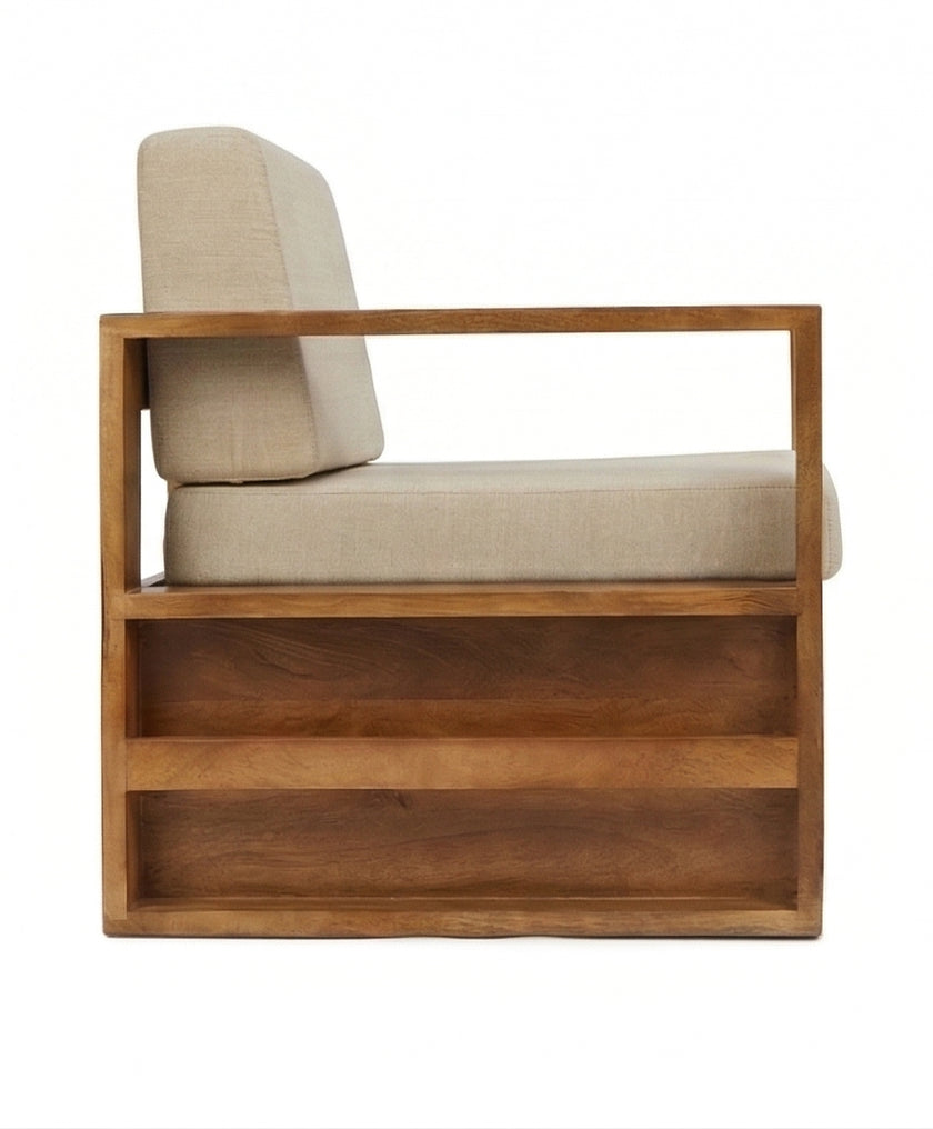 Solid Wood Lounge Armchair Modern Box Frame Accent Chair