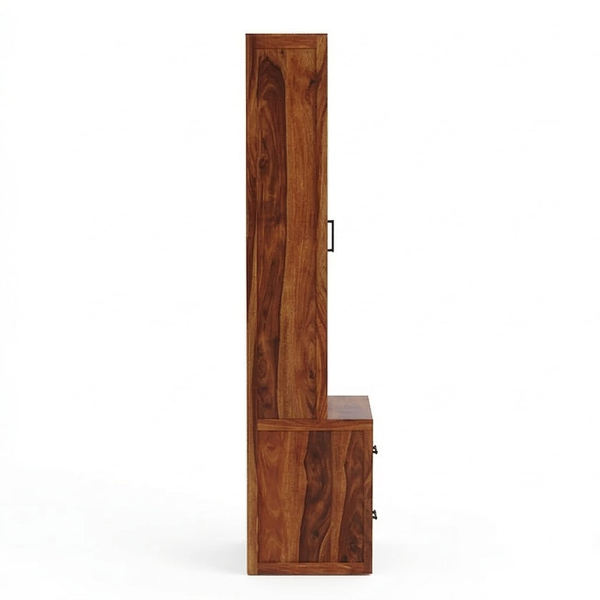 Solid Wood Dressing Table with Full-Length Mirror & Dual Drawer Storage