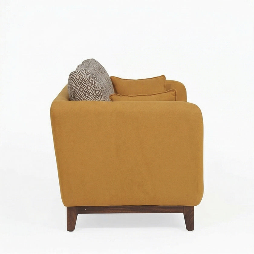 Modern Upholstered 2-Seater Sofa with Solid Wood Base & Patterned Cushions