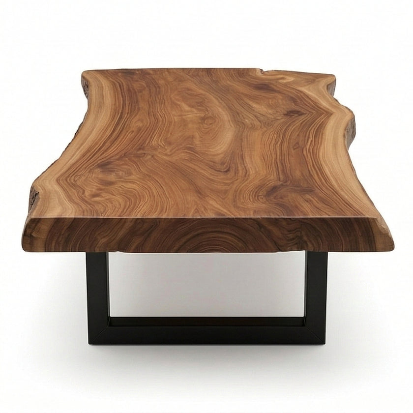 Live Edge Solid Wood Coffee Table with Metal Base