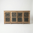 Meher Rustic Teak Wood 4 Door Carved Sideboard Cabinet