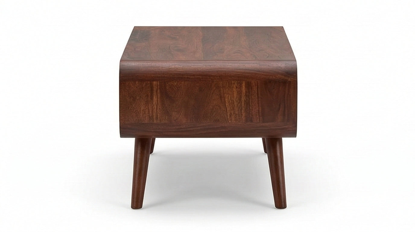 Mid-Century Solid Wood Coffee Table Open Shelf Storage Center Table