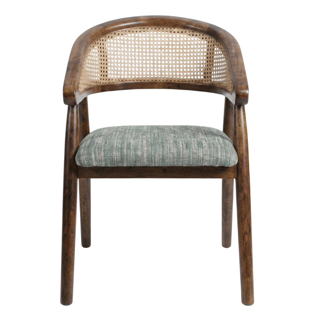 Rivity Solid Sheesham Wood Chair with Cane Backrest and Upholstered Seat (Set of 2)