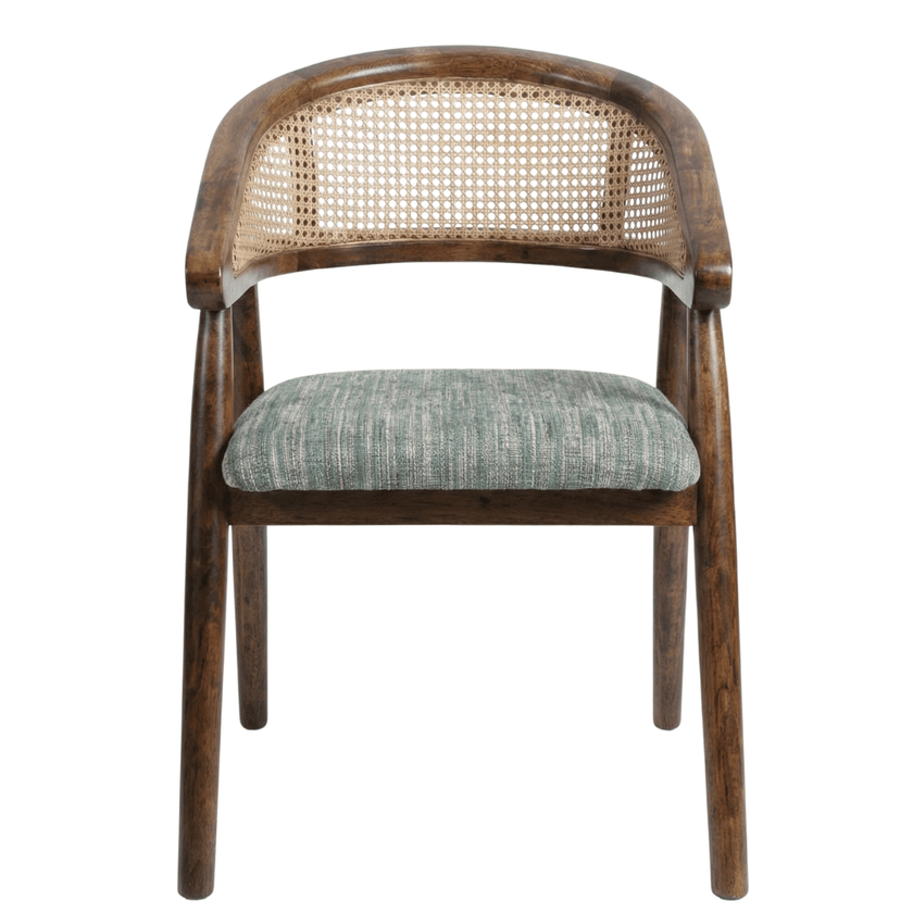 Rivity Solid Sheesham Wood Chair with Cane Backrest and Upholstered Seat (Set of 2)