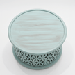 Aarav Carved Round Coffee Table – Blue Distressed Finish