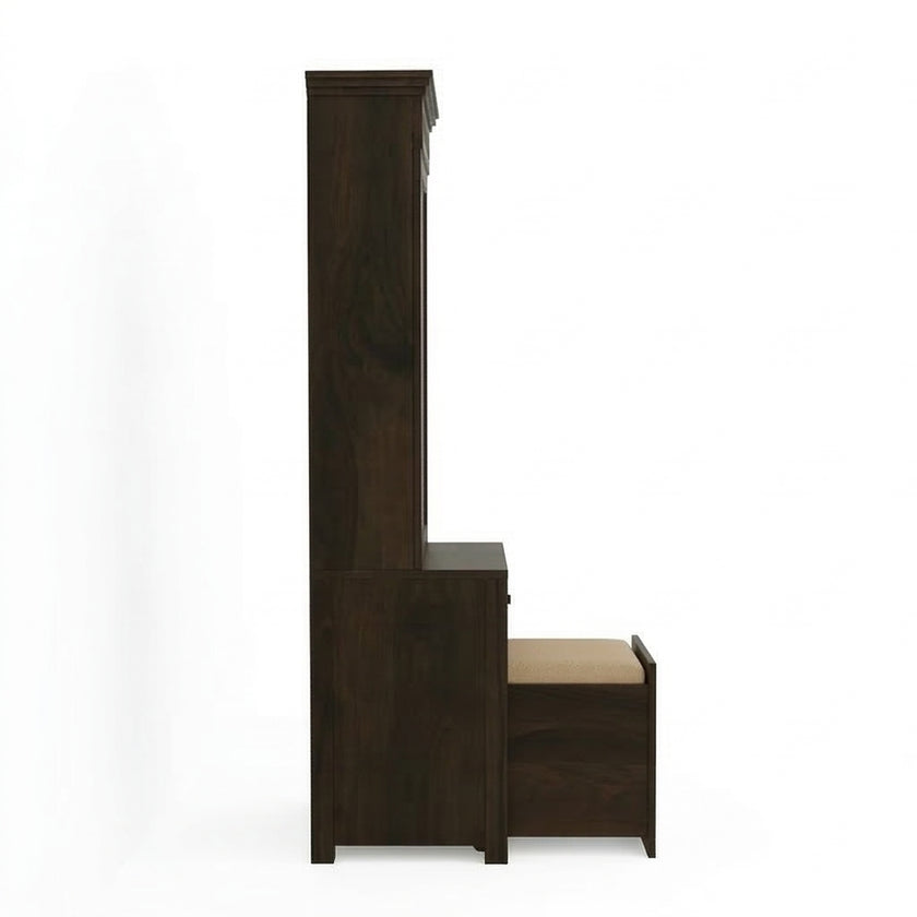 Solid Wood Dressing Table with Mirror & Pull-Out Seat Storage