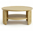 Aprd Round Solid Wood Cane Coffee Table with Storage Shelf