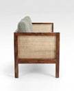 Solid Wood Cane 2-Seater Sofa with Upholstered Cushions