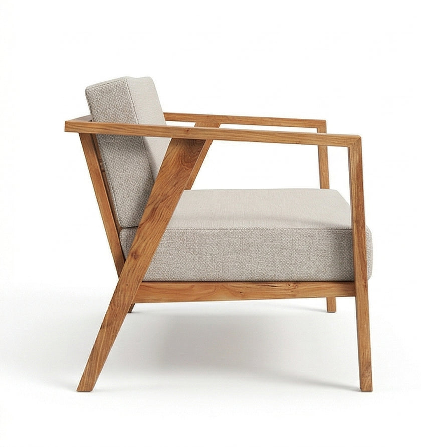 Solid Wood 2-Seater Sofa with Upholstered Cushions