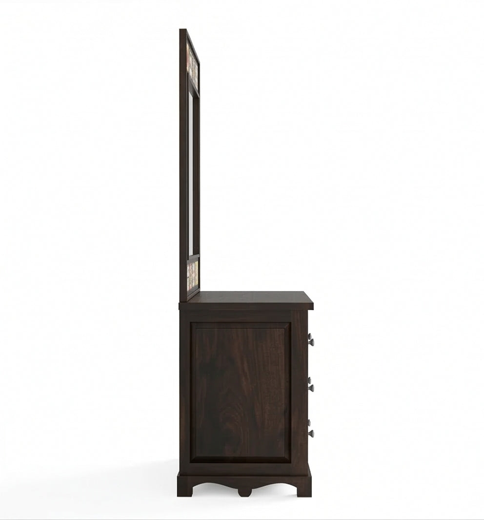 Solid Wood Dressing Table with Decorative Tile Inlay & Mirror
