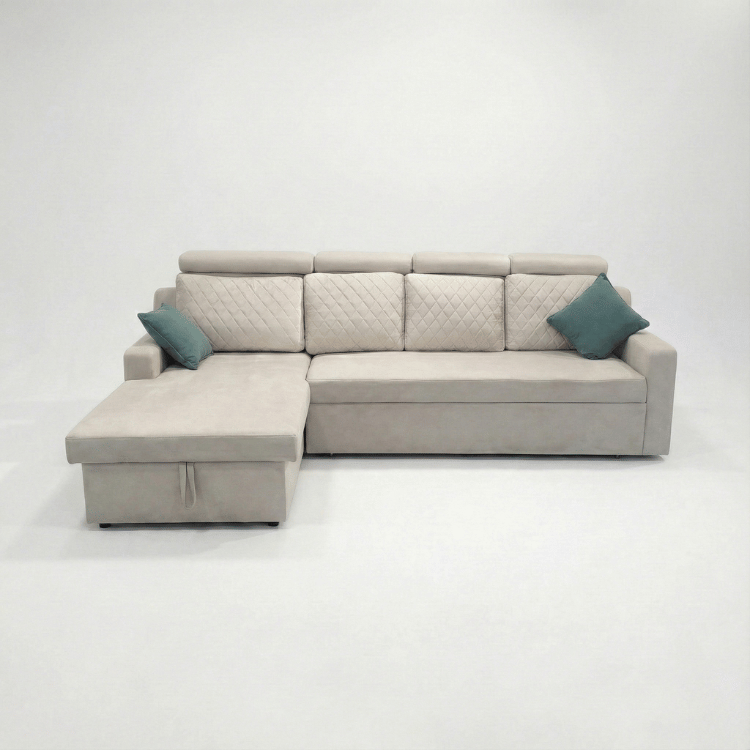 Sirea Solid Wood Upholstered L-Shape Sofa by Induscraft