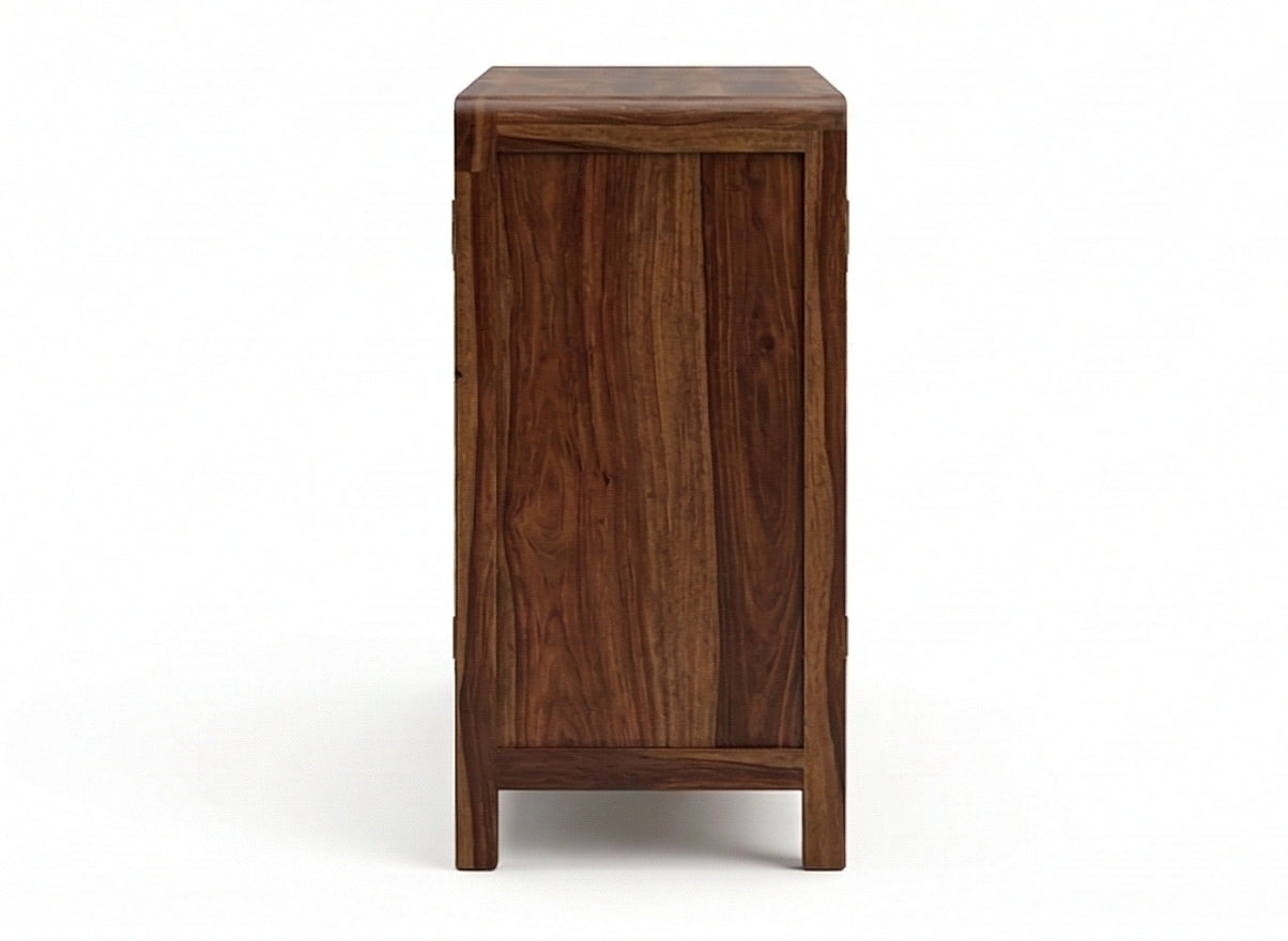 Handcrafted Solid Wood Shoe Rack Cabinet with Cane Doors & Drawer