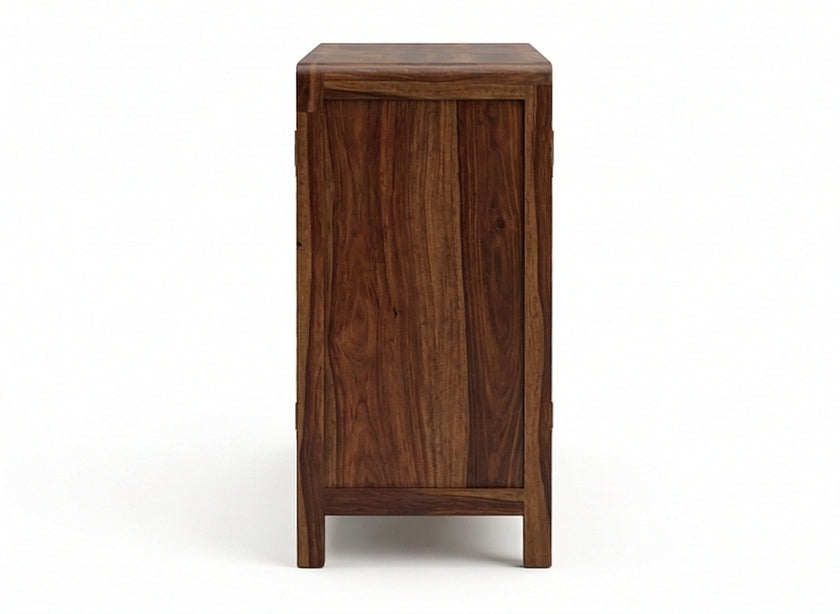 Handcrafted Solid Wood Shoe Rack Cabinet with Cane Doors & Drawer