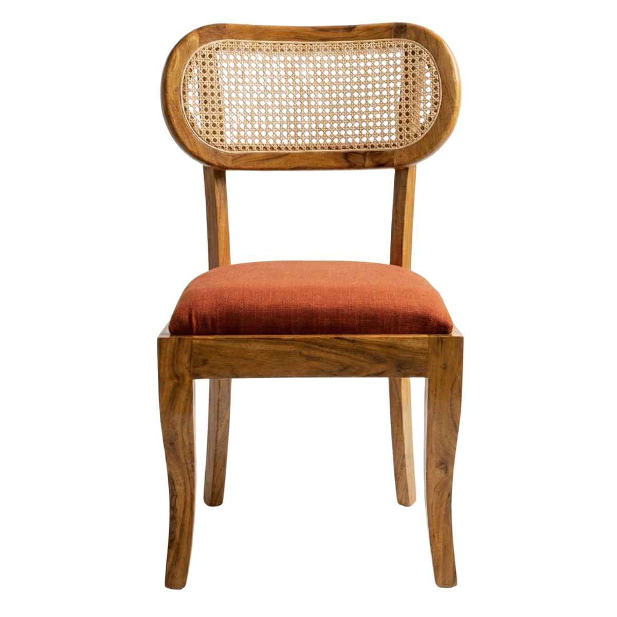 Biscuit Sheesham Wood Chair with Cane Backrest and Upholstered Fabric (Set of 2)