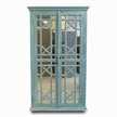 Solid Wood Display Cabinet with Glass Panel Doors Blue Finish Storage & Showcase Unit