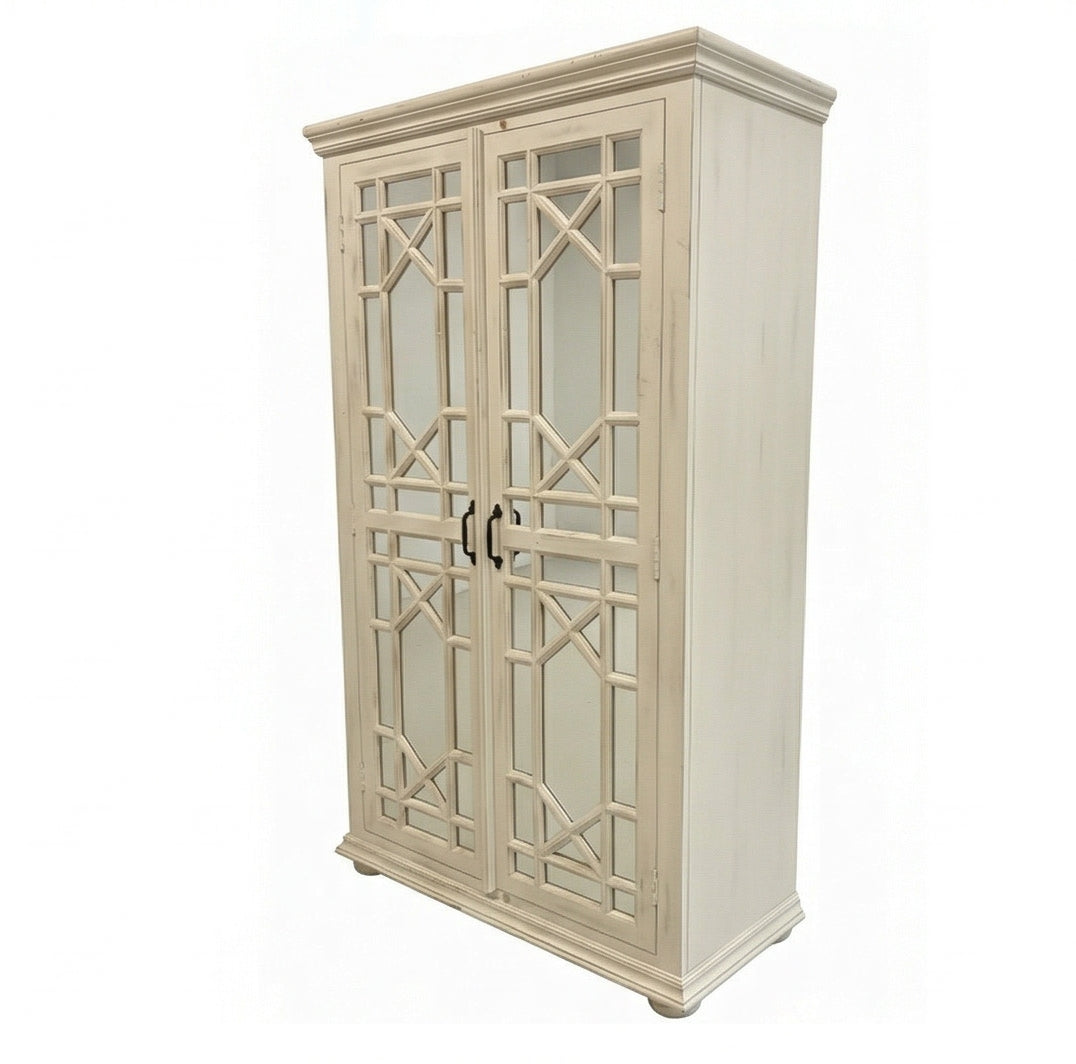Solid Wood Display Cabinet with Glass Panel Doors Classic Storage & Showcase Unit
