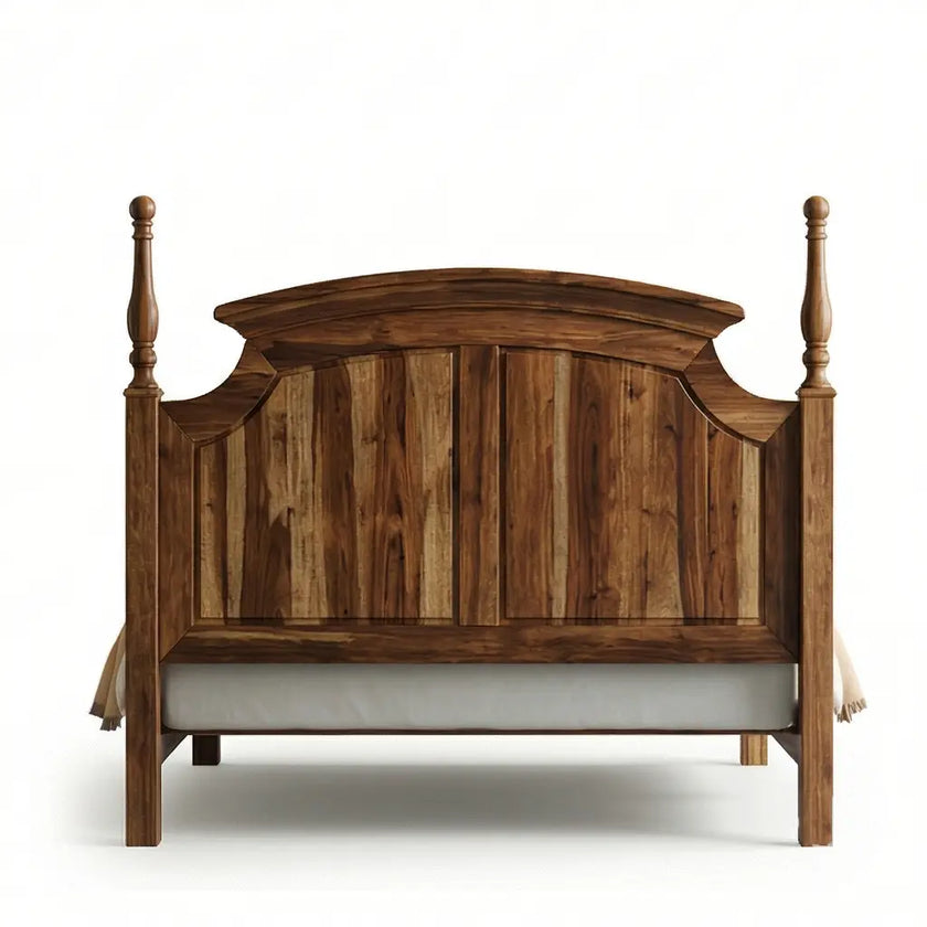 Classic Solid Wood Bed with Button-Tufted Upholstered Headboard