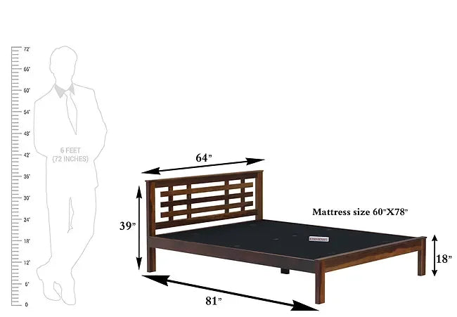 Easter Solid Sheesham Wood Modern Slatted Headboard Bed - Induscraft