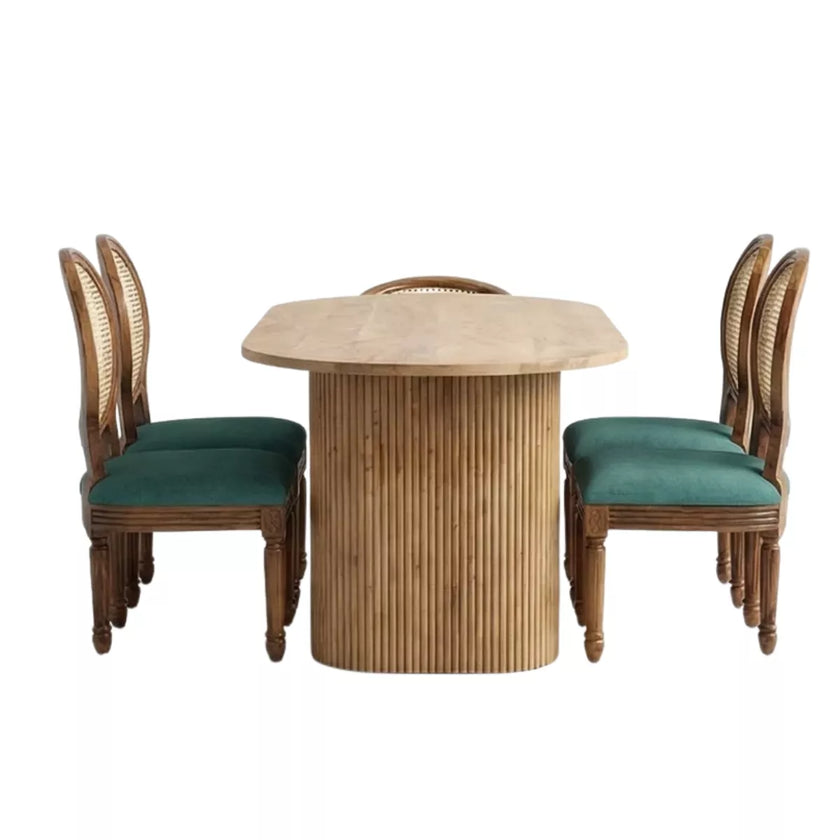 Anvira Solid Wood Oval 6 Seater Dining Set with Cane Chairs