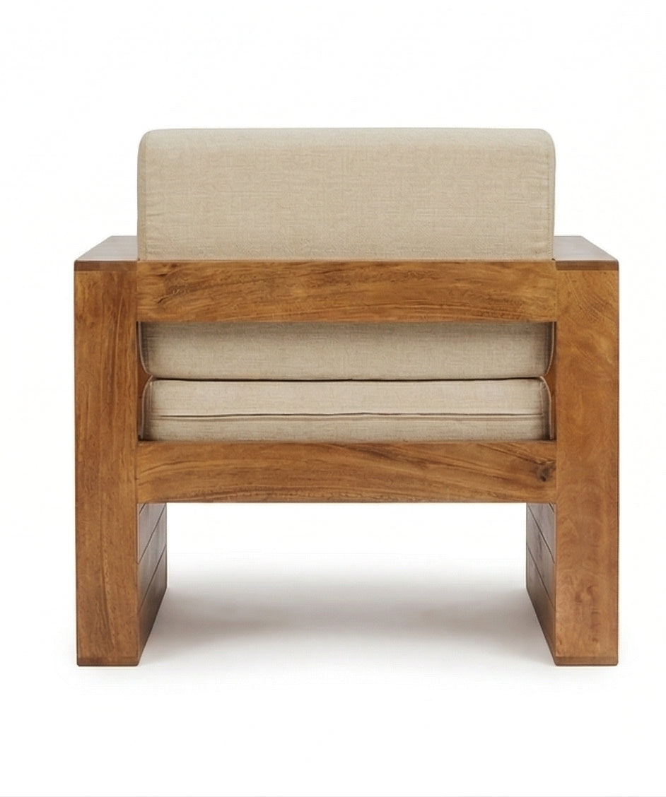 Solid Wood Lounge Armchair Modern Box Frame Accent Chair