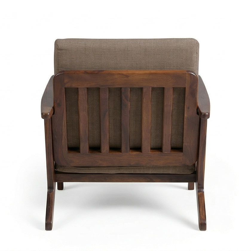 Solid Wood Lounge Armchair with Upholstered Cushions Mid-Century Modern Accent Chair