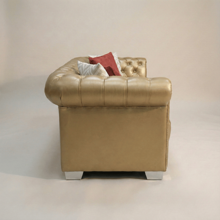 Aurumite Solid Wood Upholstered Sofa - Tufted Back Luxury with Classic Chesterfield Character by Induscraft