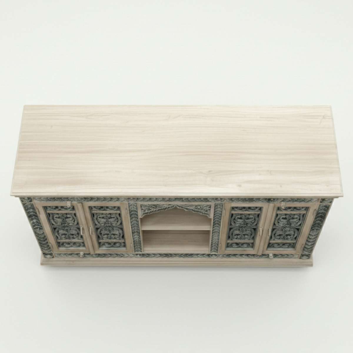 Meher Solid Teak Wood Carved Sideboard with Open Shelf