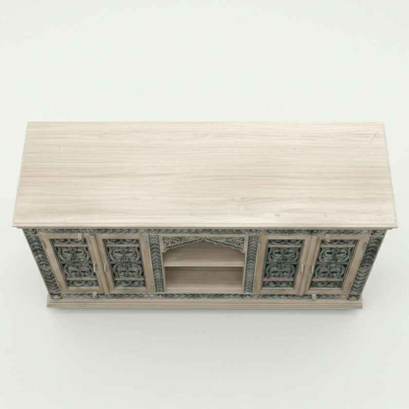 Meher Solid Teak Wood Carved Sideboard with Open Shelf
