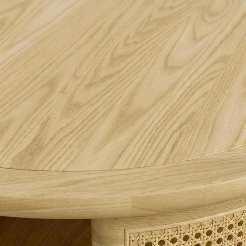 Aprd Round Solid Wood Cane Coffee Table with Storage Shelf