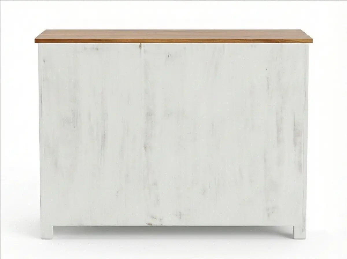 White Distressed Wooden Sideboard Cabinet with Carved Glass Doors