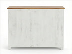 White Distressed Wooden Sideboard Cabinet with Carved Glass Doors