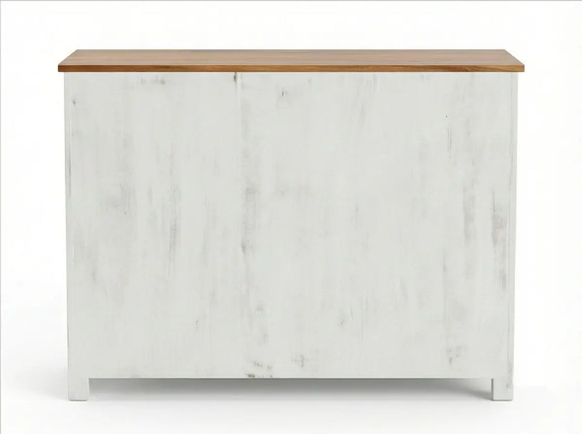 White Distressed Wooden Sideboard Cabinet with Carved Glass Doors