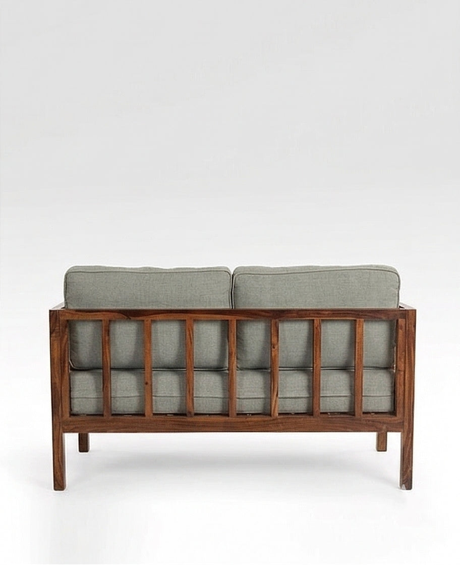 Solid Wood Cane 2-Seater Sofa with Upholstered Cushions