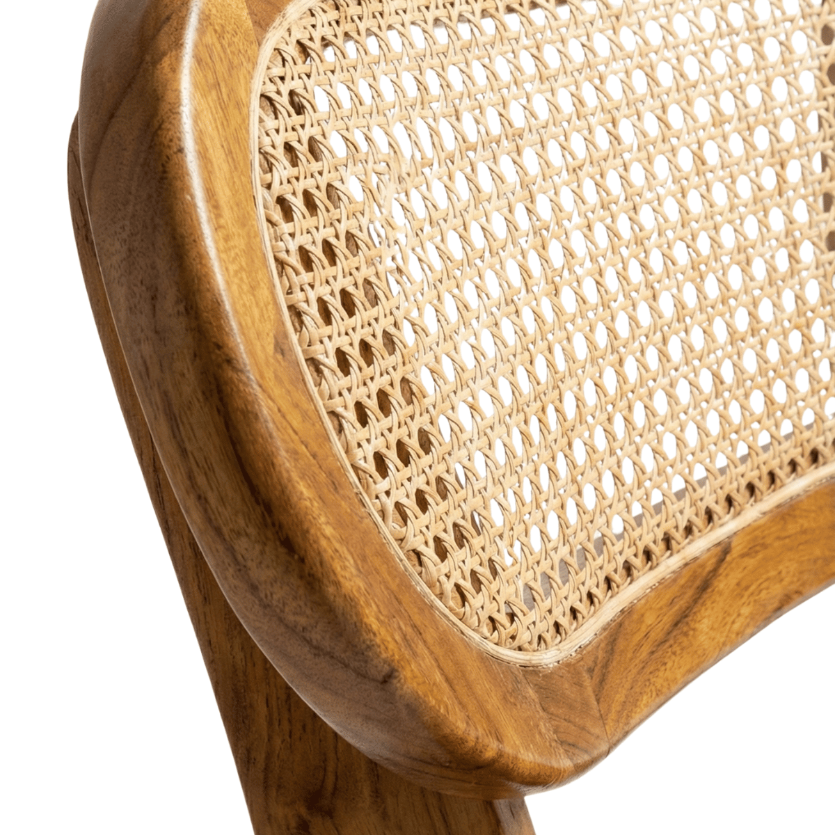 Biscuit Sheesham Wood Chair with Cane Backrest and Upholstered Fabric (Set of 2)