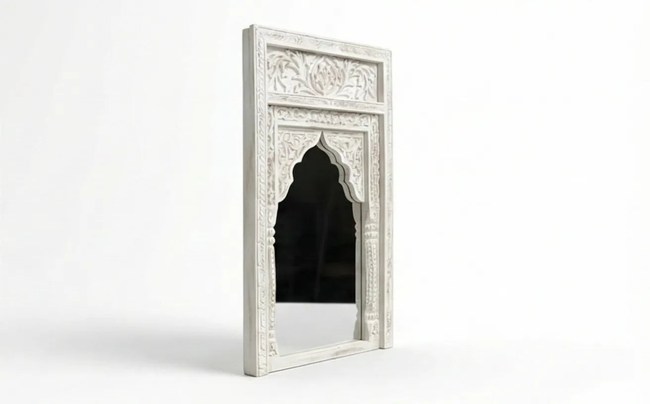 Aariz Hand-Carved Mughal Arch Wooden Wall Mirror
