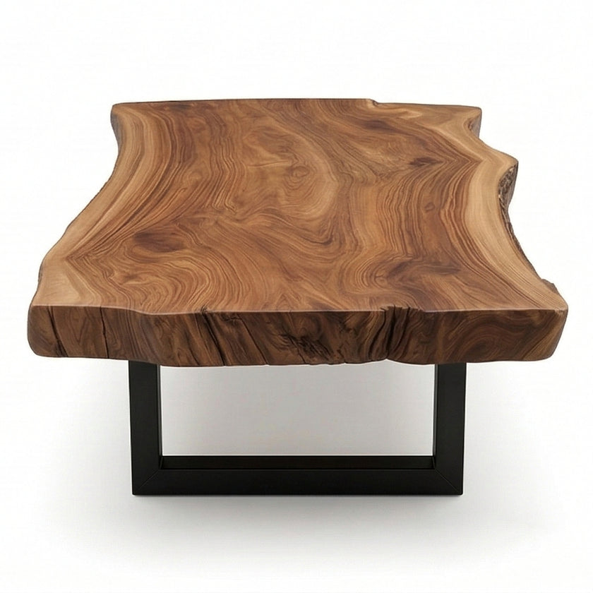 Live Edge Solid Wood Coffee Table with Metal Base