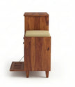 Solid Wood Shoe Rack with Carved Doors & Cushioned Bench Entryway Shoe Storage Cabinet