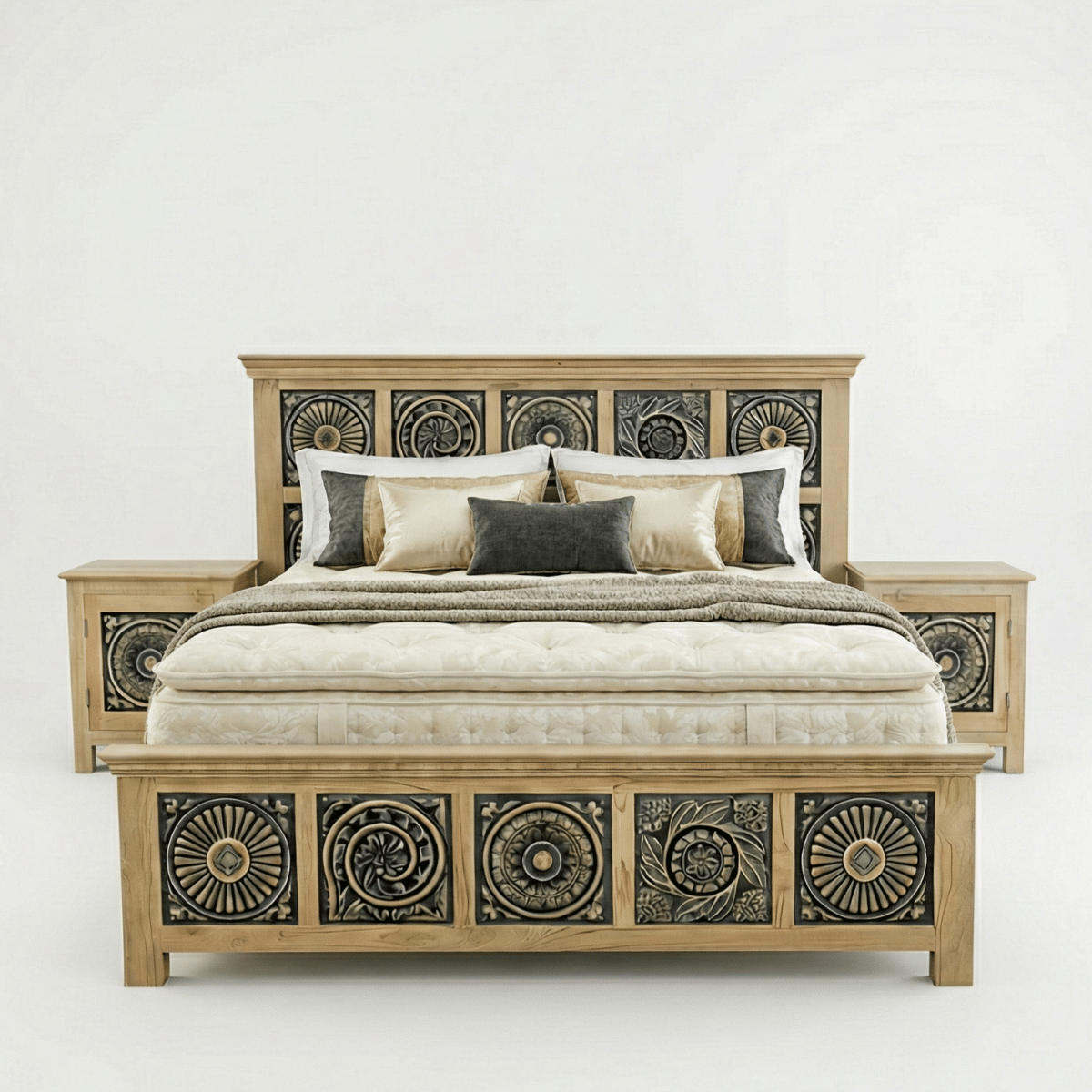 Meher Bed Without Storage in Old Mix Wood by Induscraft