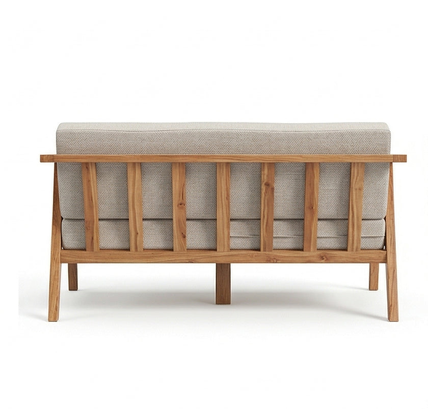 Solid Wood 2-Seater Sofa with Upholstered Cushions