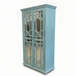 Solid Wood Display Cabinet with Glass Panel Doors Blue Finish Storage & Showcase Unit