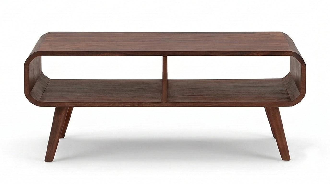 Mid-Century Solid Wood Coffee Table Open Shelf Storage Center Table