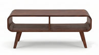 Mid-Century Solid Wood Coffee Table Open Shelf Storage Center Table