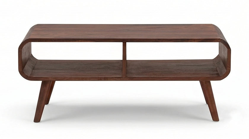 Mid-Century Solid Wood Coffee Table Open Shelf Storage Center Table