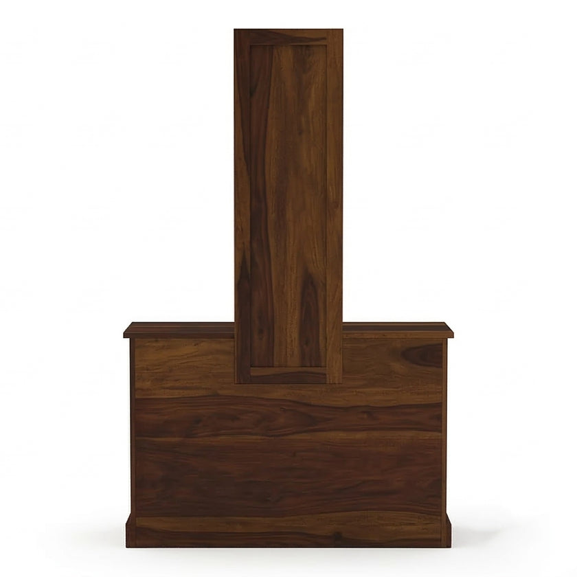 Solid Wood Dressing Table with Dual Storage Units & Cushioned Stool