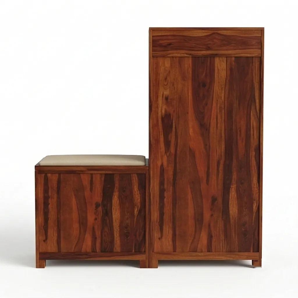 Solid Wood Shoe Rack with Storage Cabinet & Cushioned Bench
