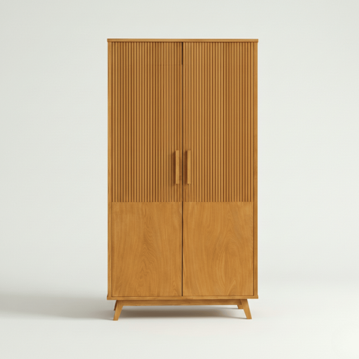 Karui Fluted Panel 2-Door Solid Oak Wood Almirah